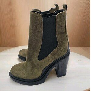 Marc Fisher Ramio Heeled Chelsea Boot Women Size 9.5 Olive Suede 4" Heel Cowgirl